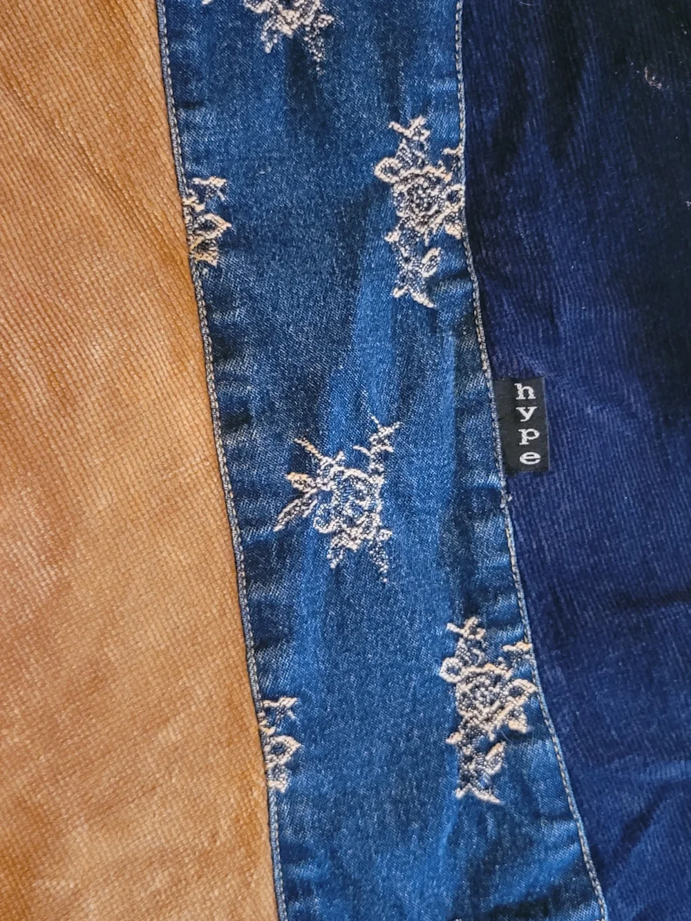 Hype Kids Panelled Denim & Corduroy Dress in Navy, Tan, & Indigo